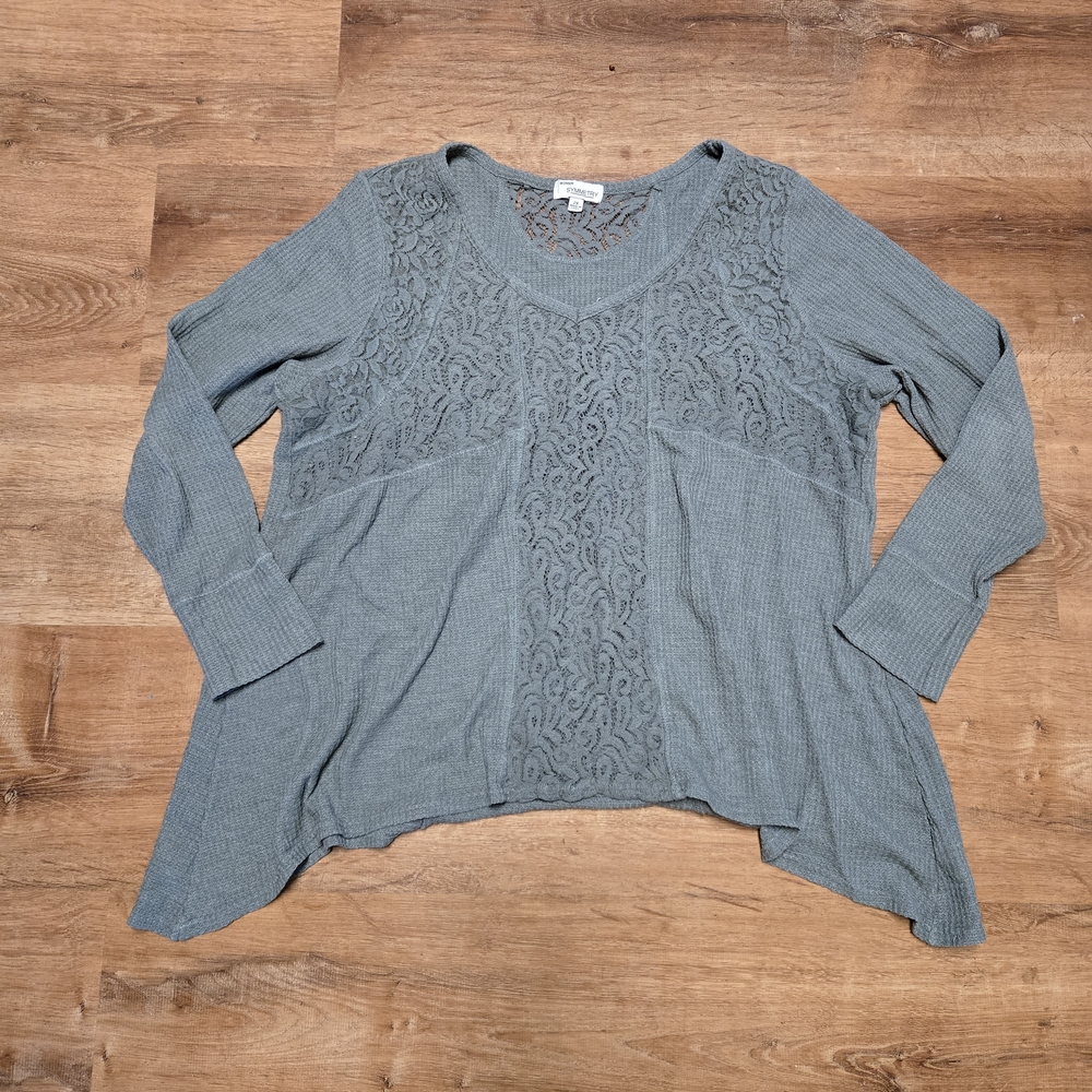 Symmetry Gray Lace Accent Blouse Size 2x Lace Accents